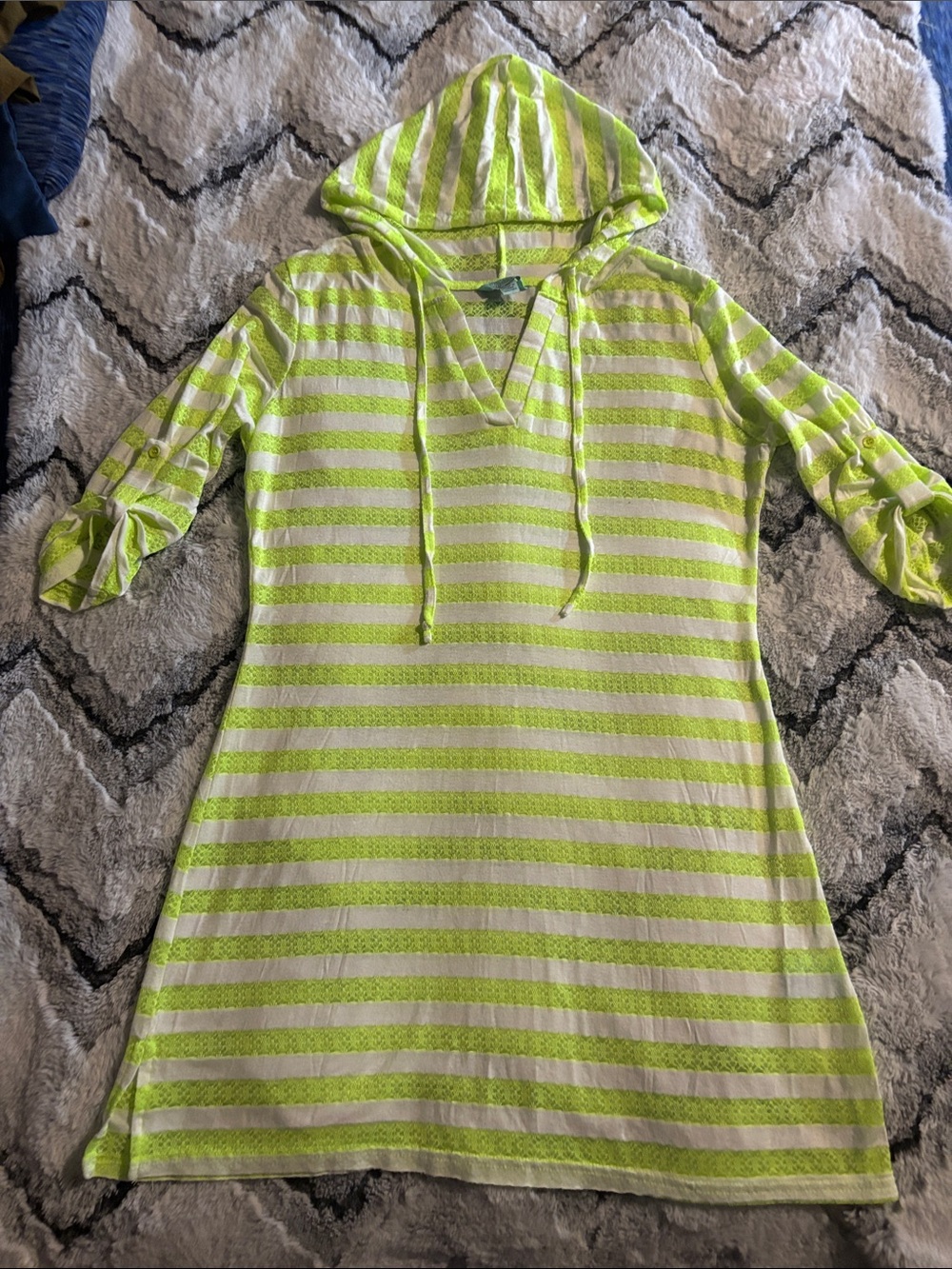 Striped Hooded balance coverup collection in Lime Green and White